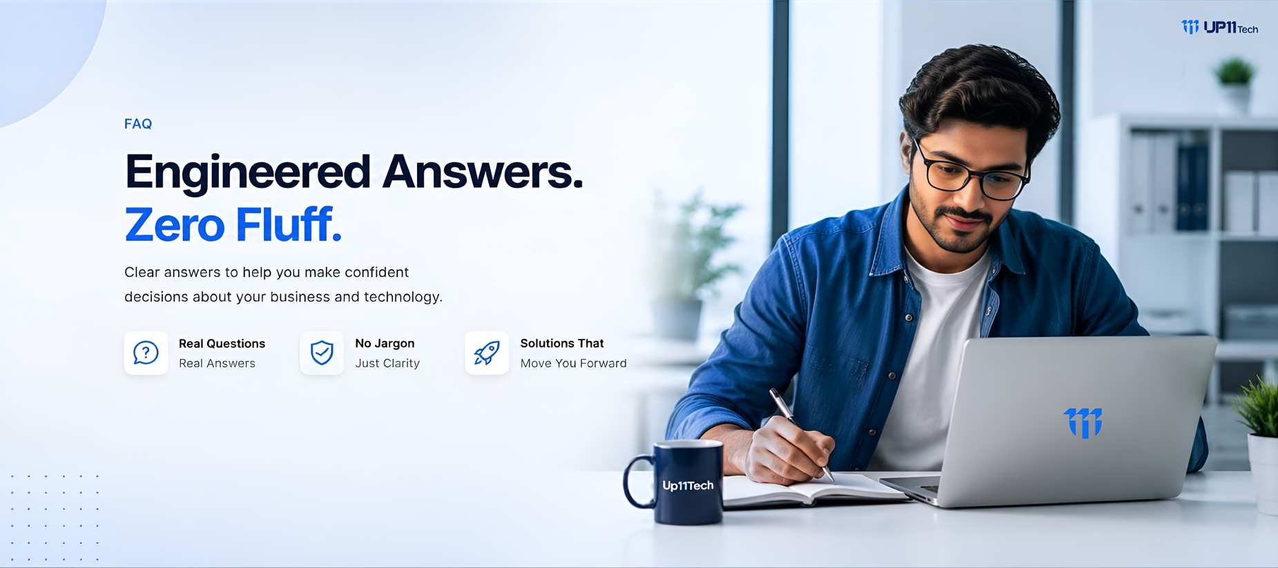 Frequently Asked Questions (FAQ) about Up11Tech's website development, AI automation, CRM solutions, and digital marketing services in Ranchi.